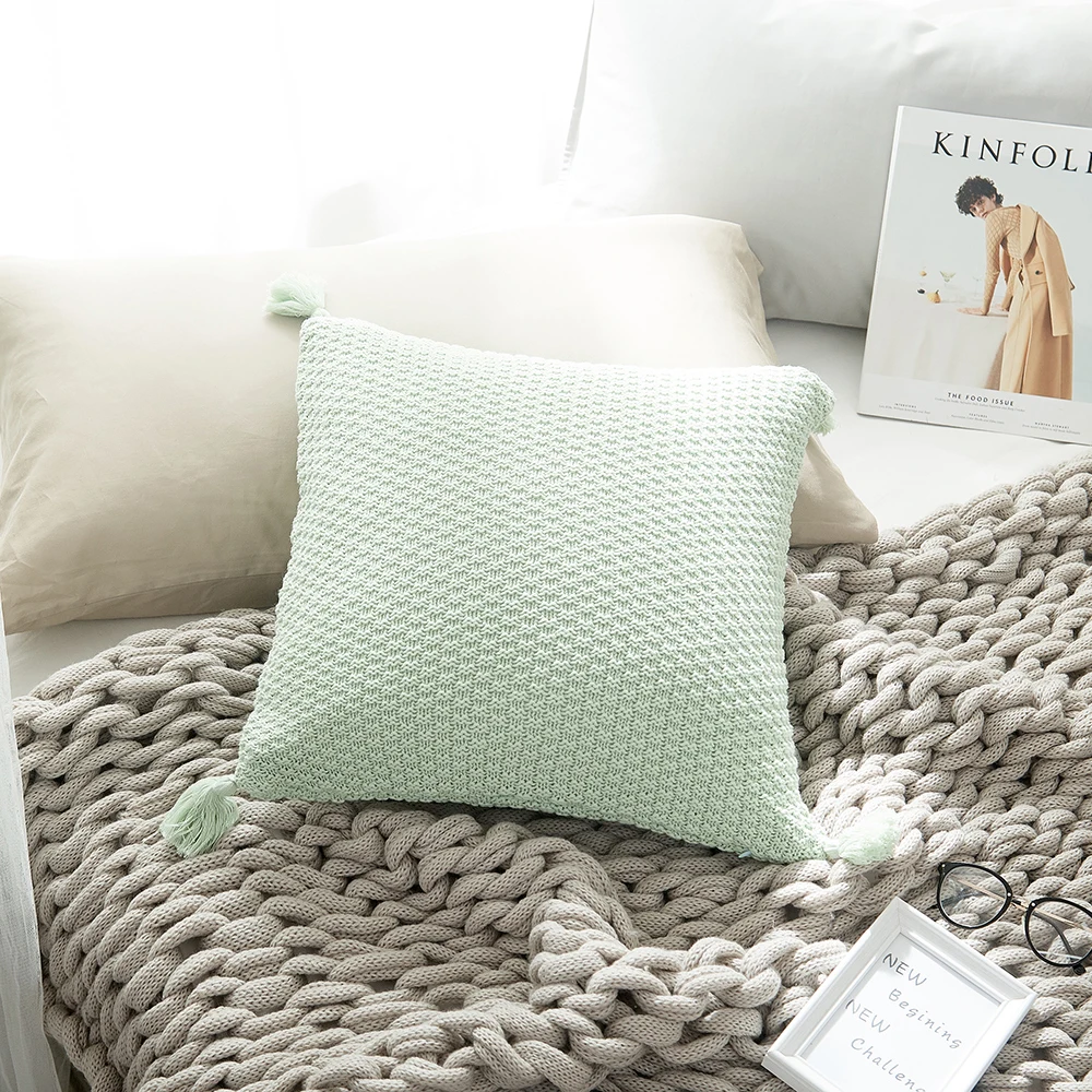 Нордическая хлопковая трикотажная квадратная наволочка для подушки с