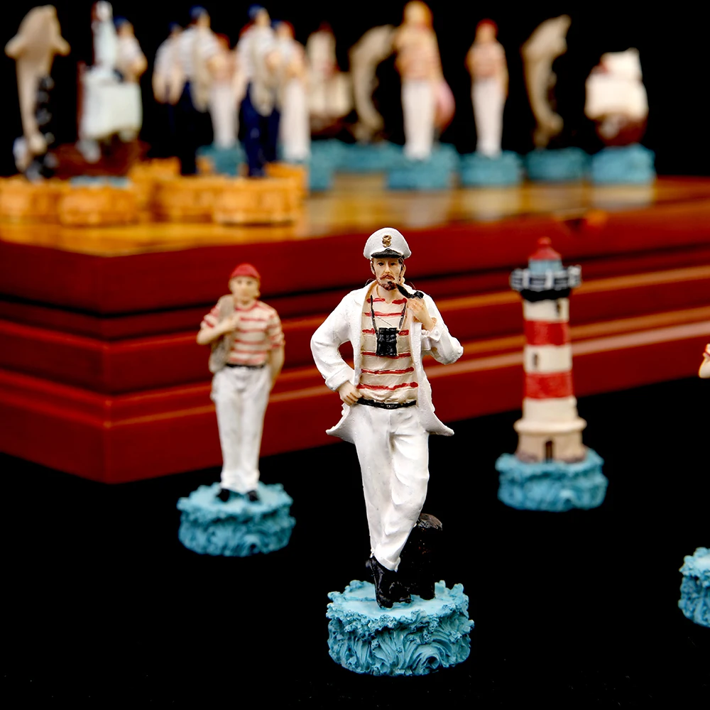 

Chess Set Free Shipping Creative Design Theme of The Mermaid Chess Sets Sea-Maid Resin Chess Pieces Wooden Board Game