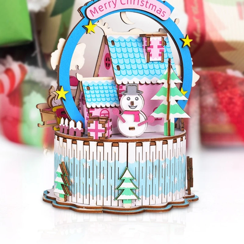 

Christmas creative music box DIY wooden music box home decoration miniature assembly model bag girl birthday gift