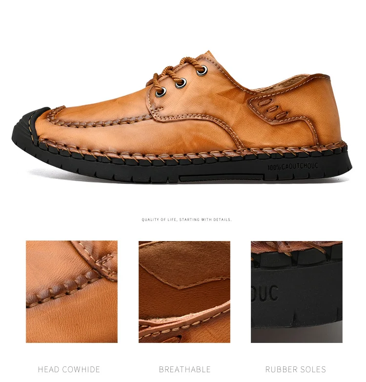 Hot Sale Leather Men Flats Shoes Hand Sewing Men Oxfords Zapatos Hombres Trendy Men Leather Lace Up Shoes High Quality Moccasins