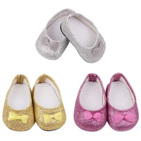 18 inch american doll girls shoes shiny bow dress shoes pu newborn baby toys accessories fit 40 43 cm boy dolls gift s74