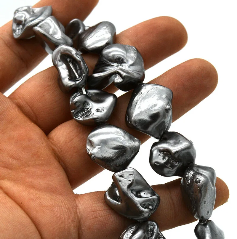 

HOO 14x18x10mm gray Irregular South Sea Shell Pearl necklace AA18 inch AA