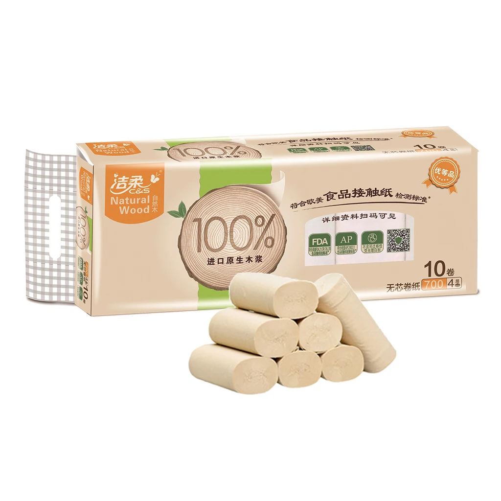 10 Rolls 4 Layers Soft Toilet Paper Roll Wood Pulp Bath Tissue Skin-friendly Care Household Towel |