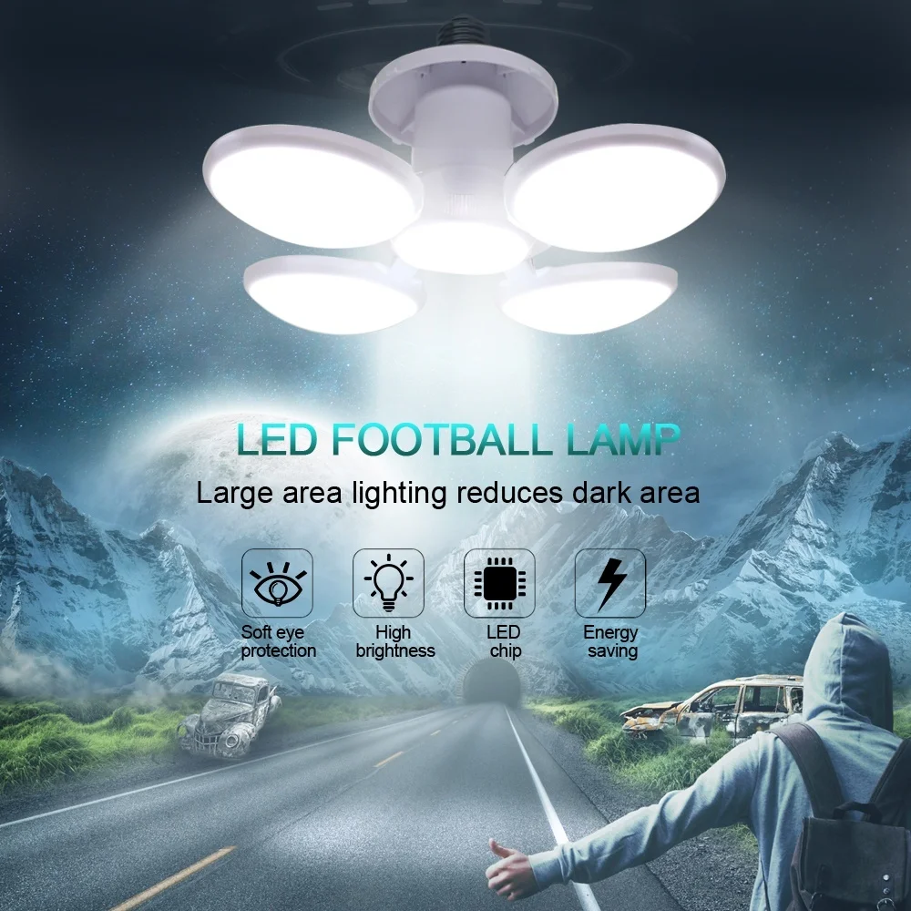 40W E27 LED Football Bulb 5 Leaf Adjustable High Brightness Light Heat Resistant Telescopic Led Foldable | Освещение