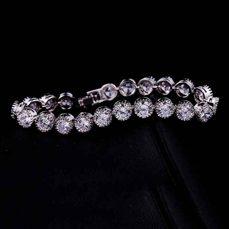 RAKOL AAA фианит Теннисный браслет элегантный стиль для женщин Римский белый золотой