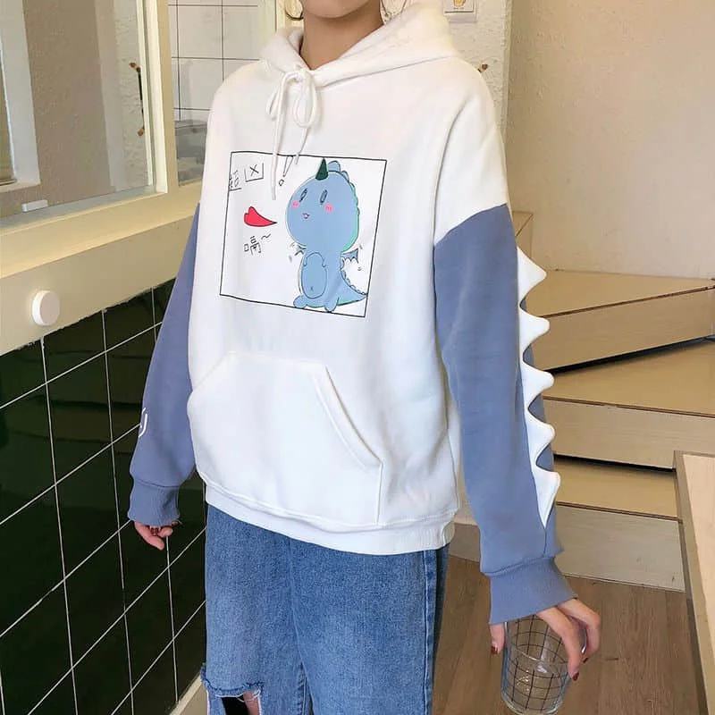 

Sweatshirts Men's And Women's Japanese And Forestry Students Plush Loose And Lovely Dinosaur Print Stitched Hoodie Pullovers