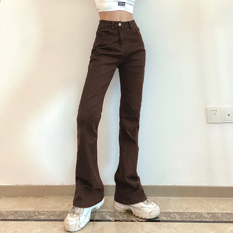 

Vintage Slim Flare Pants Harajuku High Waist Pockets Long Jeans Solid Basic All Match Casual Streetwear Y2K Vintage Trousers New