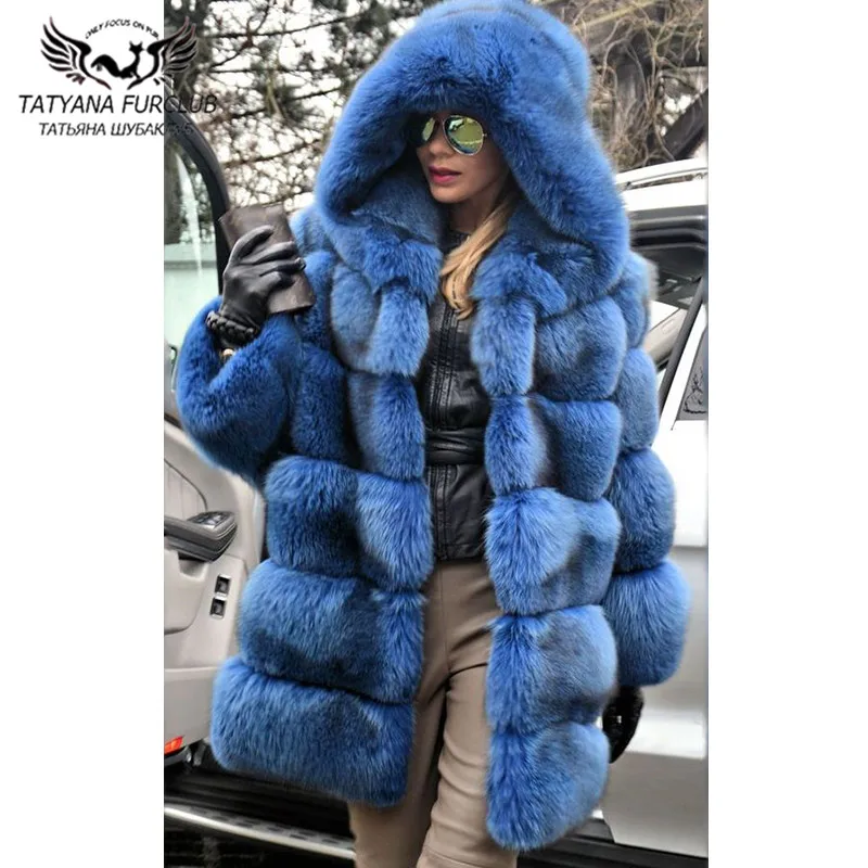 

Fashion Medium Length Real Fur Coats Natural Women Winter 2021 New Genuine Fox Fur Coat With Hood Luxury Fur Overcoats Female