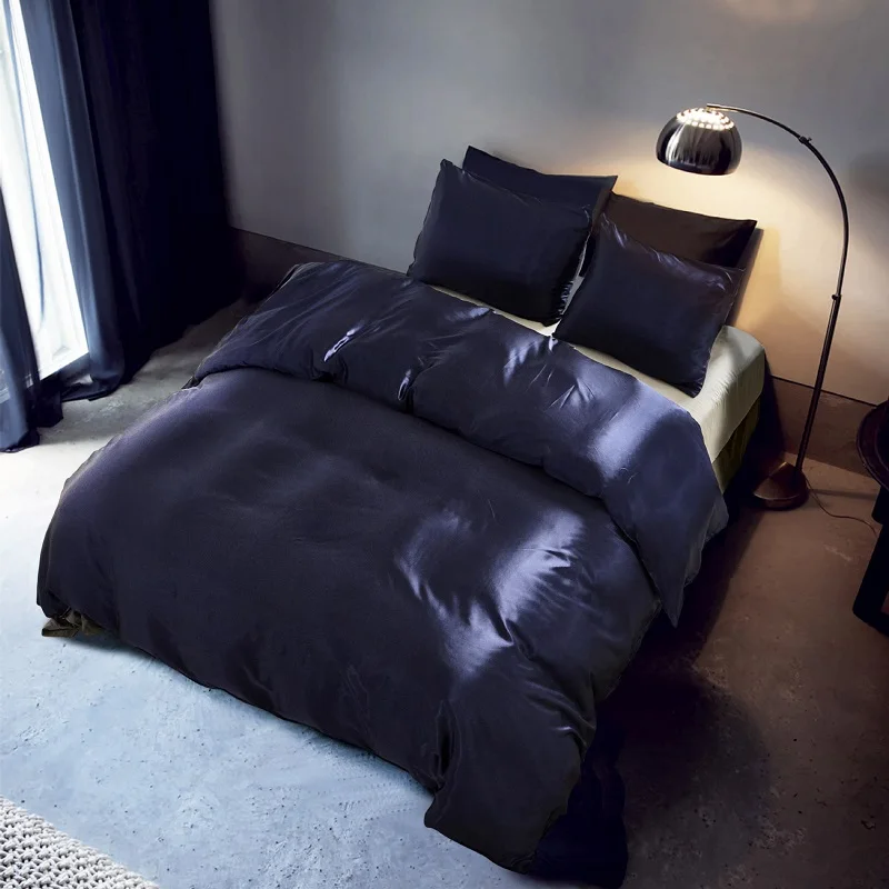 

Claroom Artificial Silk Quilt Bedding Set Luxury Solid Color Duvet Cover Set Upscale Bed sets wtih Pillowcases GB39#