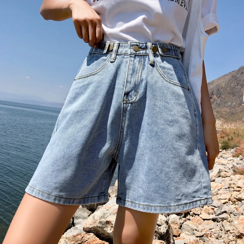 

Women's Denim Shorts Classic Vintage High Waist Blue Wide Leg Female Caual Elegant Summer Ladies Blue Shorts Jeans Slim-fit pant