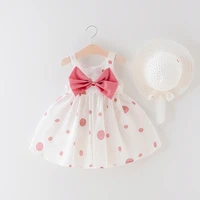 new baby 0 24m casual summer dresshat cotton print dot bow princess sleeveless infant girl dresses toddler baby girl clothes