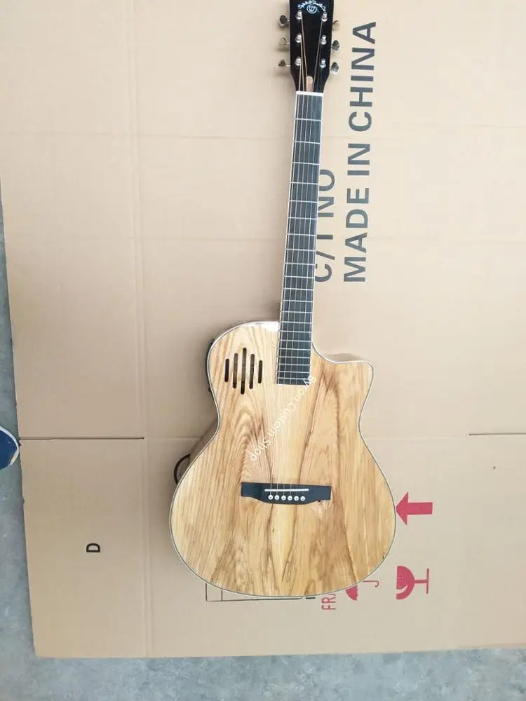 

free shipping all solid european cypress guitar wood guitar 14 frets custom cutaway special electric acoustic guitar