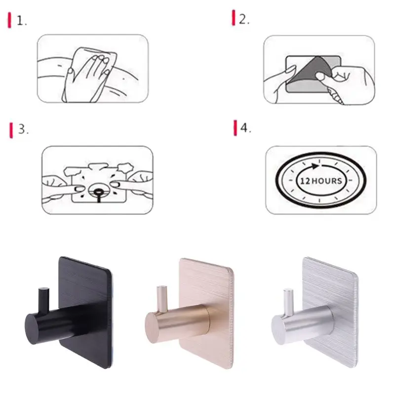 

4 Pcs Self Adhesive Hooks Home Kitchen Wall Door Hook Clothes Coat Bag Key Hanger Bathroom Towel Holder Storage Rack Aluminum