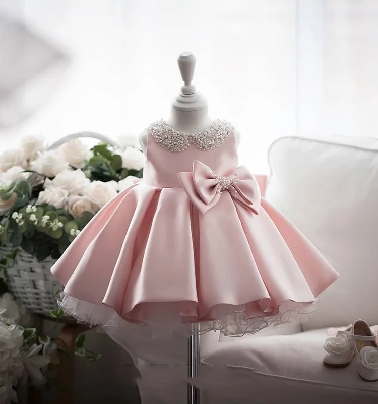 white Sequin Girl Dress Baptismal dress for infant elegant Party Girls Dresses Big bow tutu princess Wedding Baby | Детская одежда и