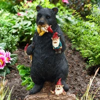 1pc 20cm gnomes in trouble with black bear statue creative resin decoration indoor outdoor garden lawn outdoor decorations