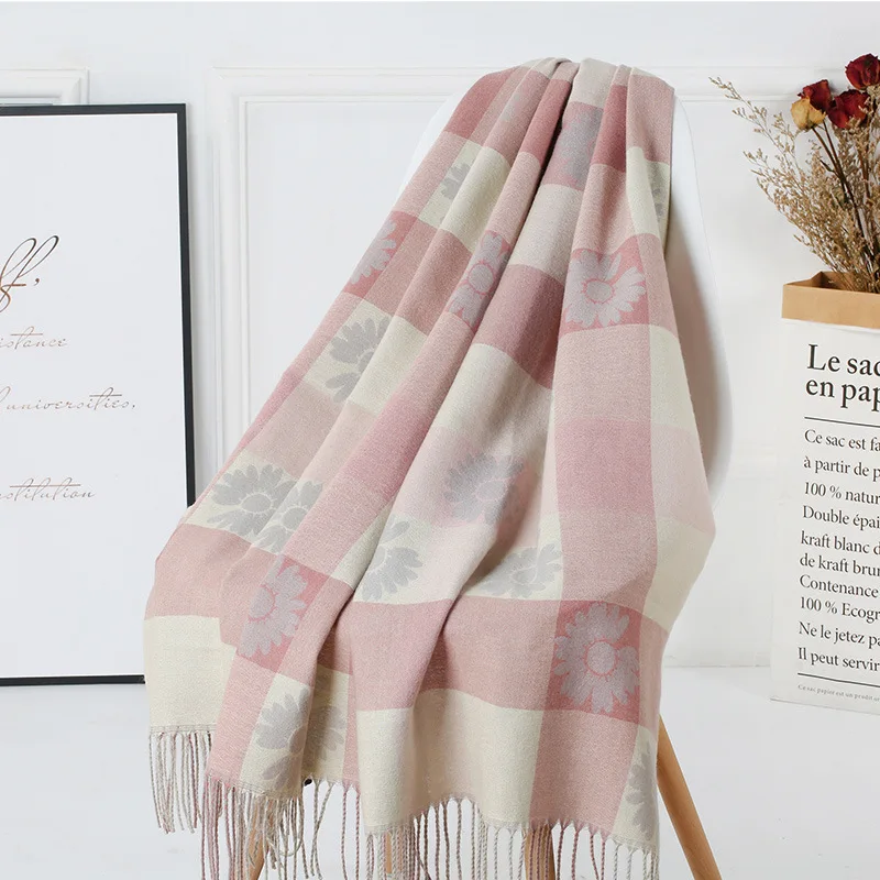 

New cashmere like scarf for women in autumn and winter 2020Small daisy color matching long thick tassel shawl scarf women hijab