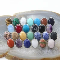 oval natural quartz amethyst crystal adjustable ringscabochon healing energy gems rings jewelry giftwomens party finger rings
