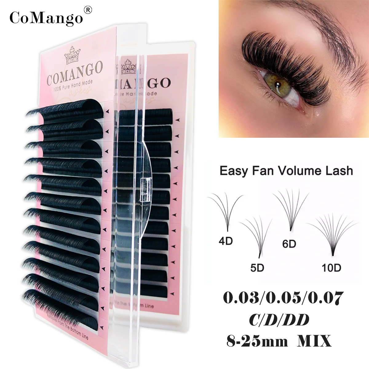 

CoMango Wholesale C/D/DD Curl Easy fanning Fast Fan Blooming Eyelash Extensions Automatic High Quality Flowering Volume Eyelash