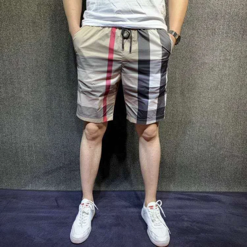 

Casual Pants New Summer Quick-drying Beach Harlan Trend Sports Fashion Striped Plaid Men's Shorts Five-point Big Capris Korean