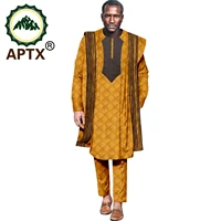 african traditional robe suit mens robe shirt pants suit long sleeve striped coat agbada 3 piece ta2116009