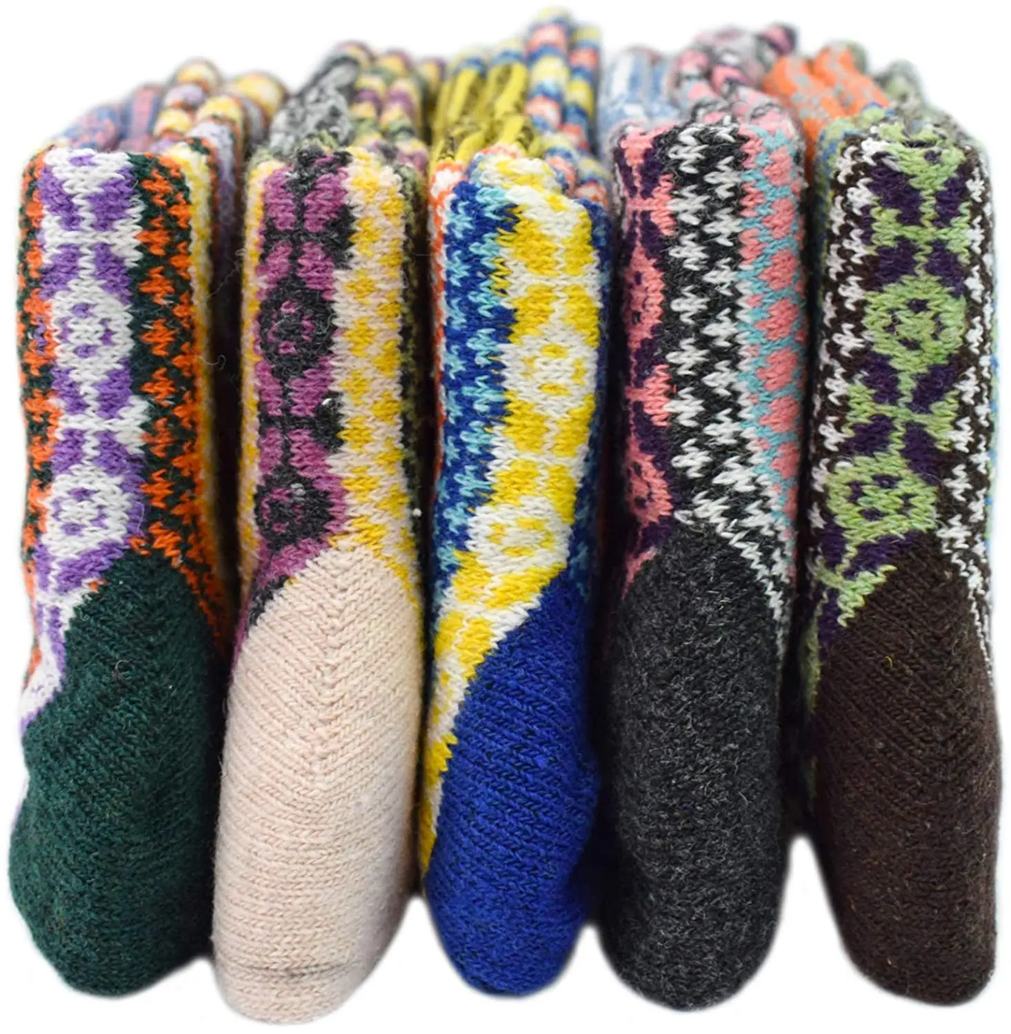 5 Pairs Womens Warm Wool Socks Vintage Thick Knit Winter Cozy Christams Deer Crew Socks for Women