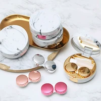 fashionable contact lens case unisex convenient mirror travel glasses round marble practical eyes care kit holder container
