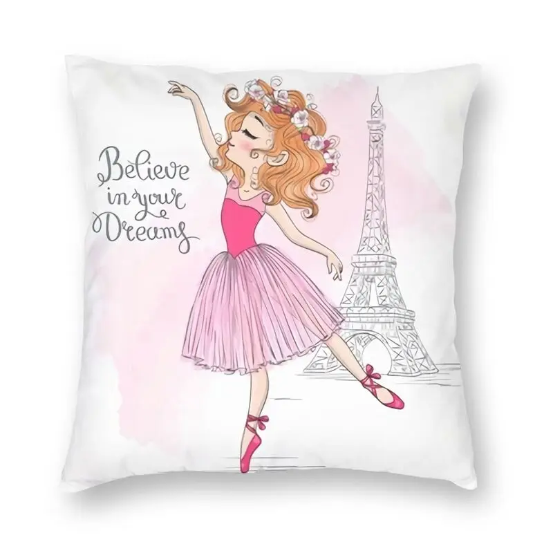 

Pink Ballet Girl Cushion Cover 40x40cm Home Decor Print Cartoon Ballerina Dancer Throw Pillow for Car Two Side