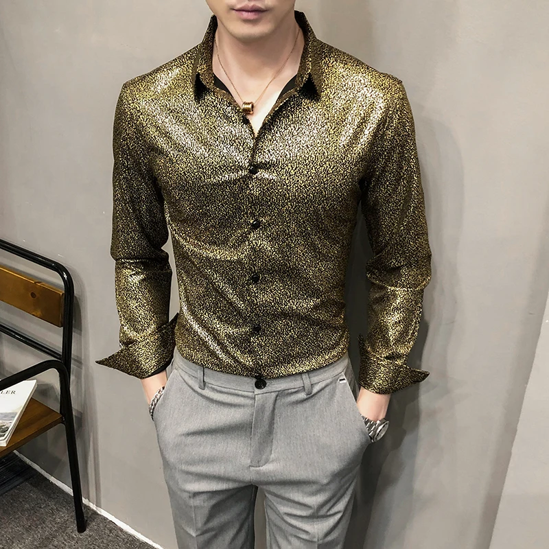 

2021 spring autumn new men's bronzing long-sleeved shirt men's high-quality brand business casual slim floral shirt Size S-XXXL