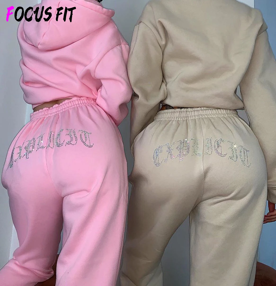 

FOCUSFIT Winter New Fashion Sports Suit Women Leisure Hoodie Ladies Heat Transfer Sweater Yoga Sports Suit Two-piece Suit
