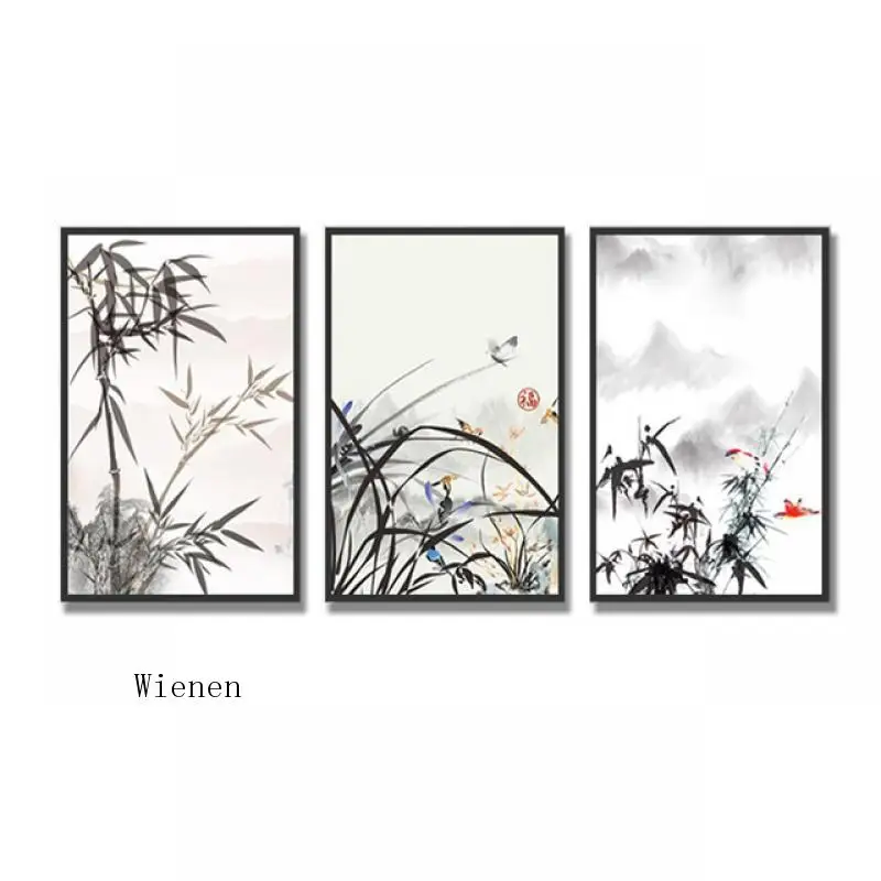 

Chinese Ink Painting Style Bamboo and Orchid Beautiful Mountain View Canvas Poster Picture Living Room Home Wall Art Decoration