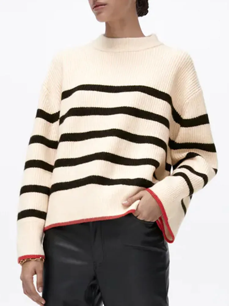 

ZA autumn new products women's casual all-match neutral wind round neck long-sleeved loose knit sweater pullover