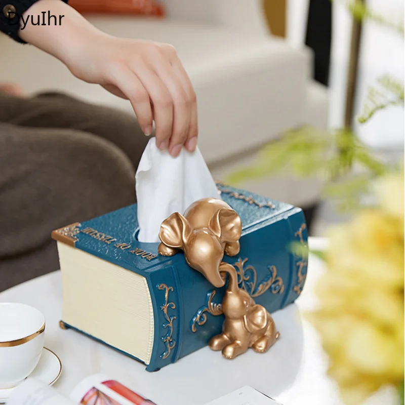DyuIhr European Elephant Tissue Box Decoration Home Decoration Resin Crafts Living Room Dining Table Pumping Box Decoration