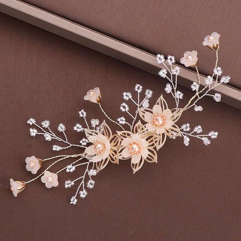 Bride Jewelry Imitation Pearl Flower Hair Clip Set Hairpin Earrings Children\'s Show Headwear Bridal Wedding Headdress LB