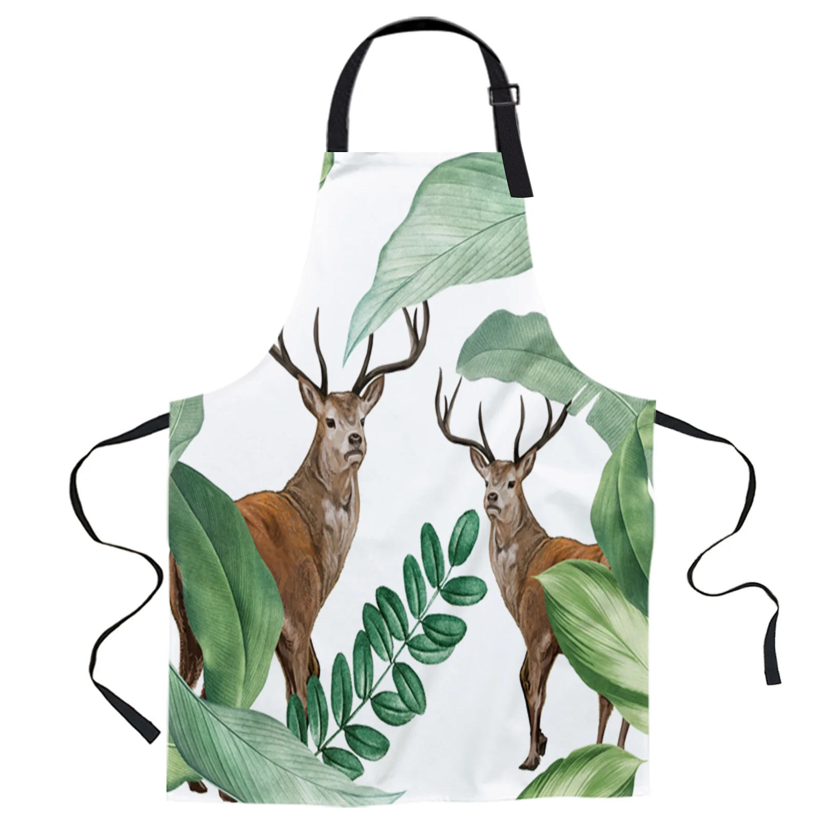 

Кухонные фартуки для выпечки с принтом тропических растений и оленей, холщовые фартуки без рукавов для женщин, мужчин, детей, домашние фарту...