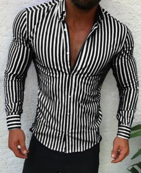 Мужская Повседневная рубашка Slim Fit полосатая с длинным рукавом официальные