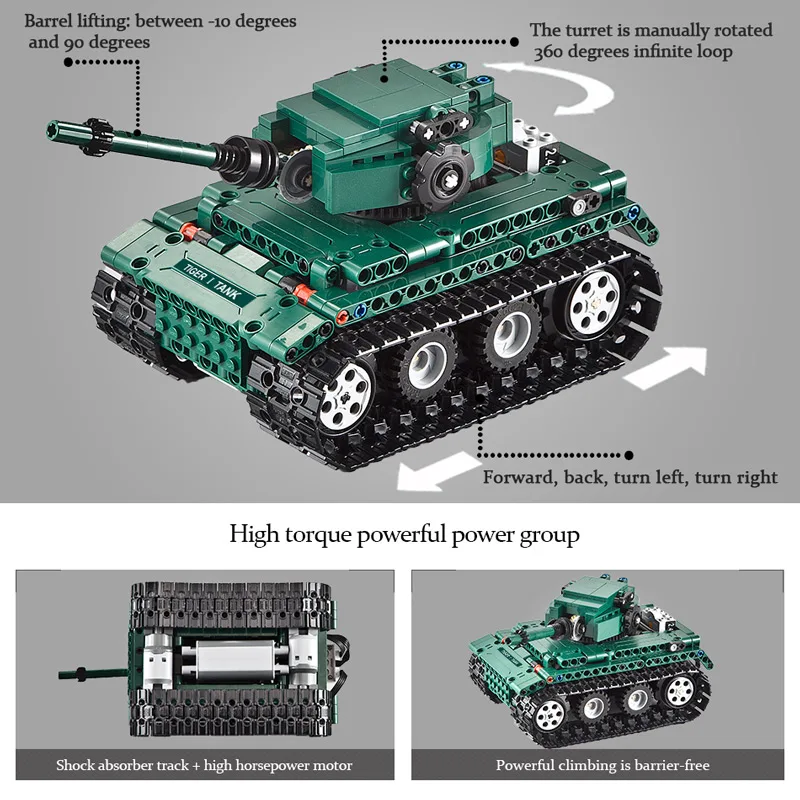 Hipac Technic 313 шт. RC модель танка Тигр WW2 мир немецкой армии Кирпичи Блоки строительные