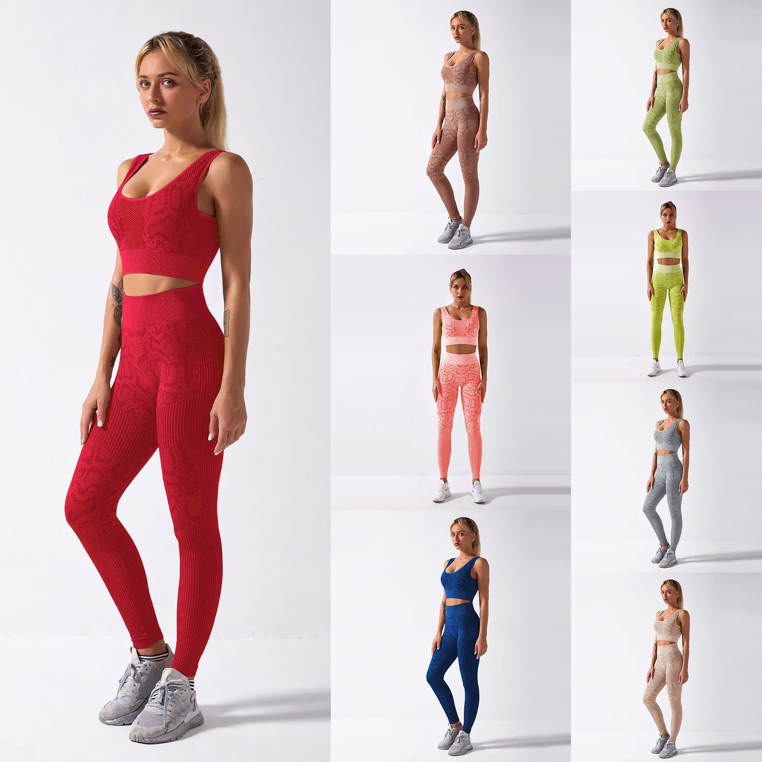 

2021 New 2Pcs Serpentine Sportswear Yoga Set Workout Clothes Athletic Wear Sports Gym Legging Soft Seamless Fitness Bra
