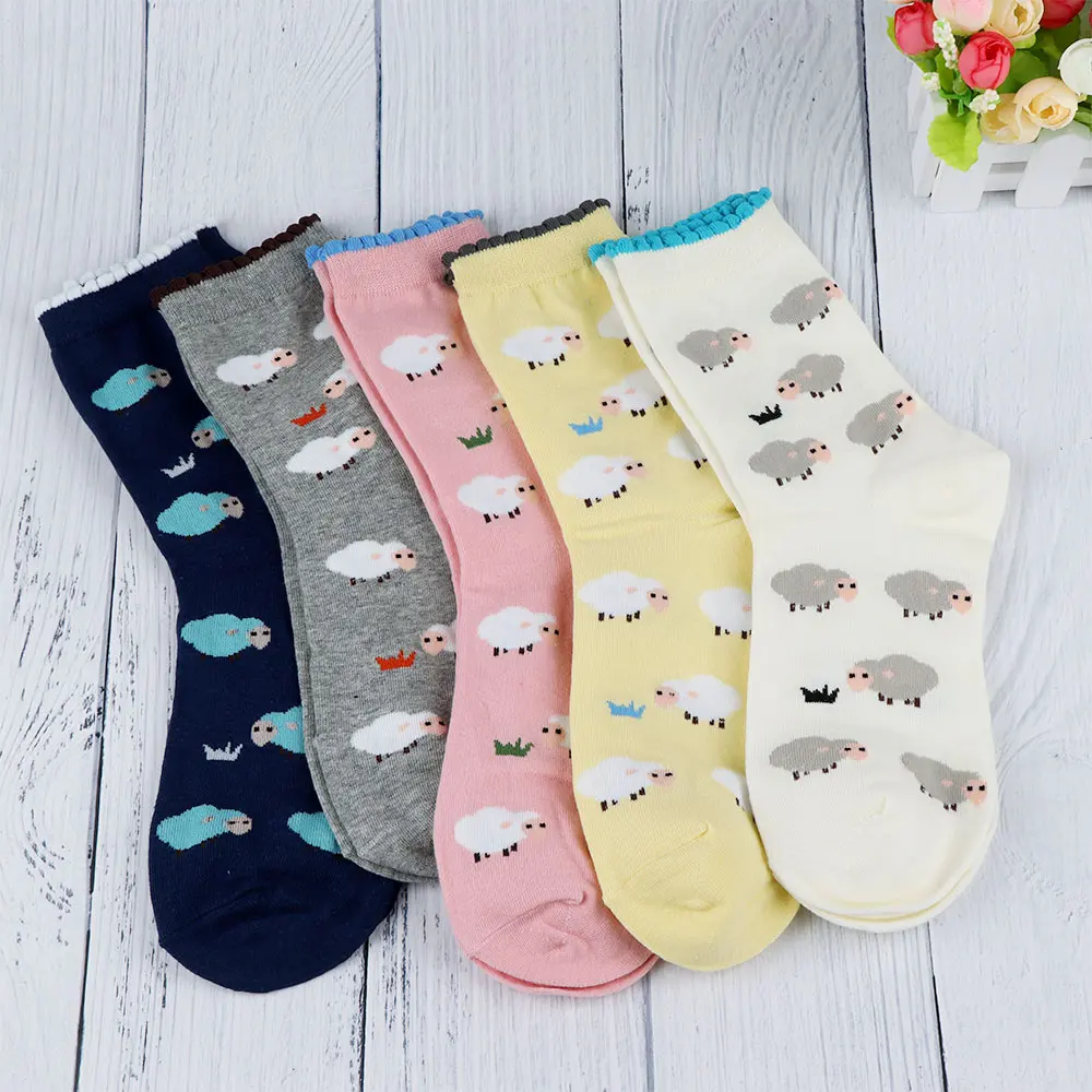 Милая мультяшная овечка дизайн женские хлопковые носки для девочек зима-осень