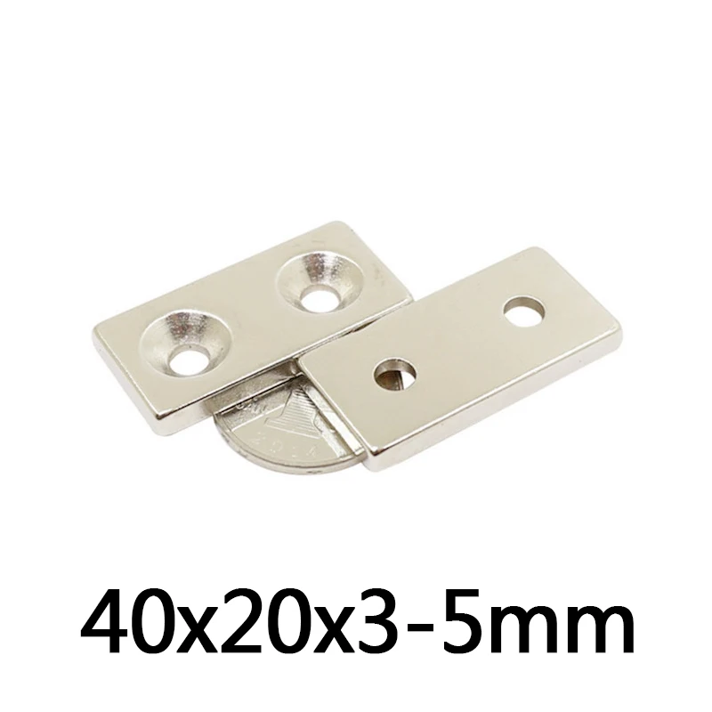 

5~100PCS 40x20x3-5 Block Powerful Magnets double Holes 5mm Countersunk Neodymium Magnet 40x20x3-5mm NdFeB Magnetic 40*20*3-5 mm