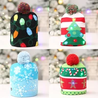 1pc led christmas hats sweater knitted beanie christmas santa light up winter hat for kids adults christmas party warmer cap