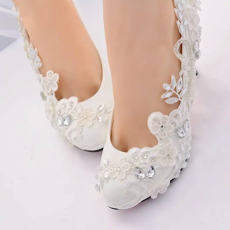 

2021 Crystal White Wedding Shoes Bride Female High Heels Shoes woman 2019 diamond princess Ball party shoes shoes