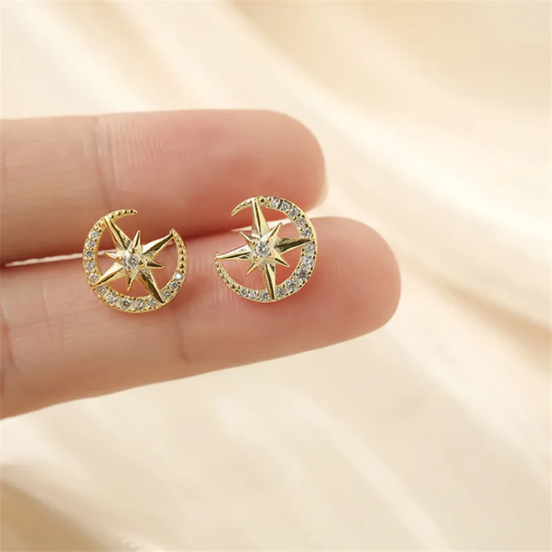 

POFUNUO 925 Sterling Silver Girls Cute Moon Star Earrings Women Romantic Sweet Heart Lovers Gifts Students Anti Allergy Earrings