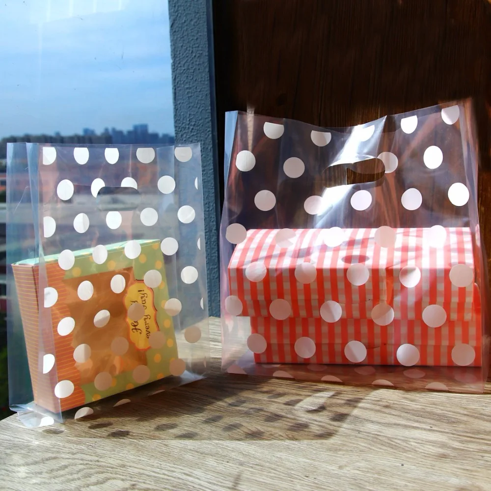 Белые пластиковые подарочные пакеты в горошек хозяйственные сумки Розничные