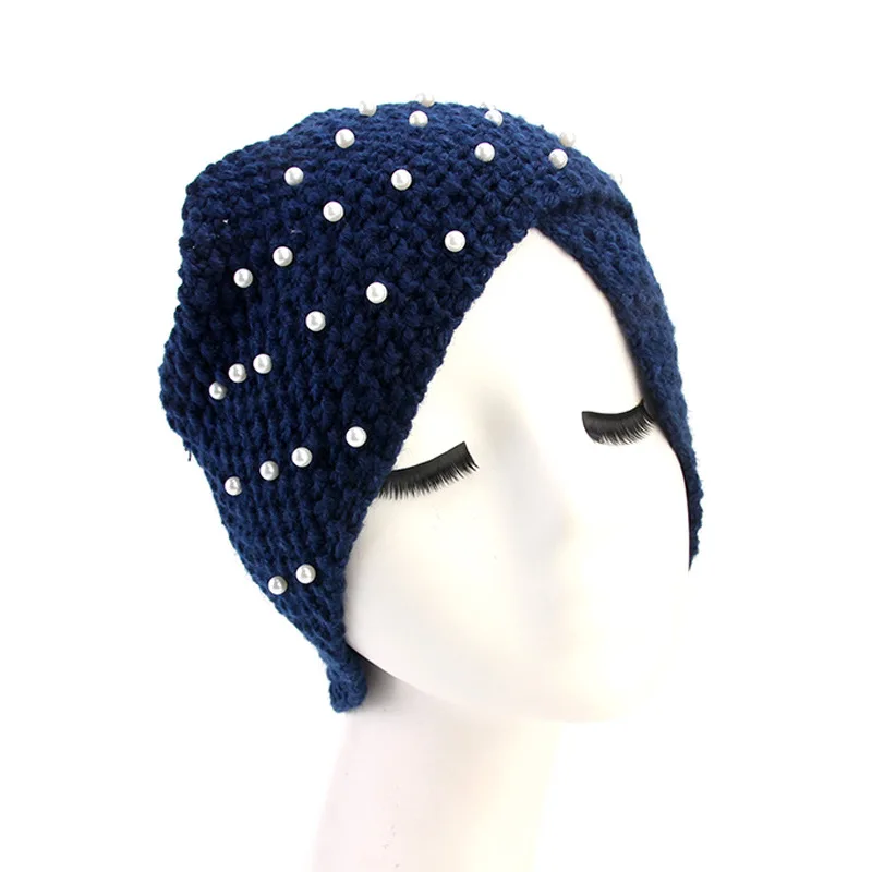 1 шт. однотонная вязаная шапка для женщин/девочек имитация жемчуга зимняя