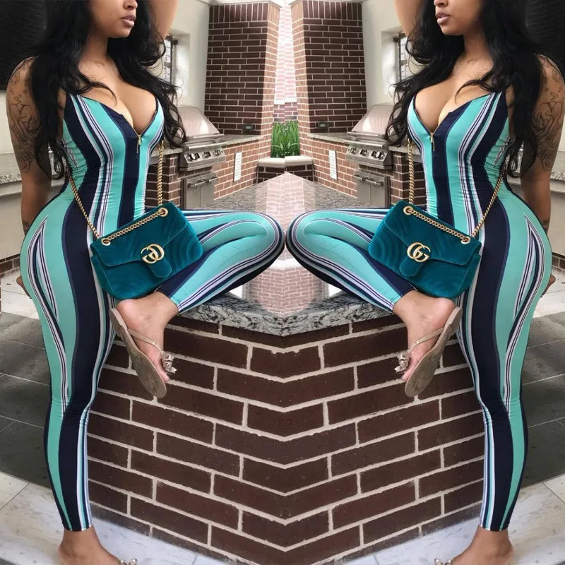 Сексуальное женское платье без рукавов в полоску комбинезон Повседневные