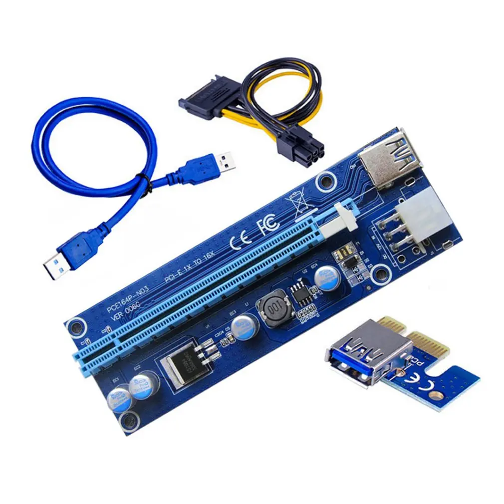 

New 006C Pcie 1x To 16x Express Riser Card Graphics Pci-E Riser Extender 60Cm Usb 3.0 Cable Sata To 6Pin Power For Btc Mining