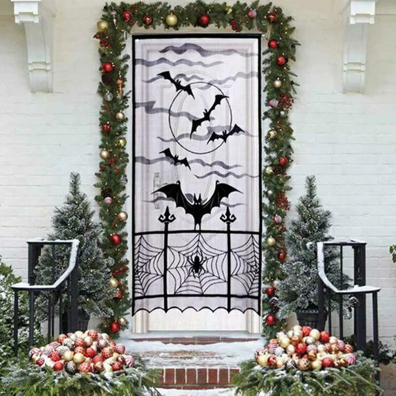 Enipate 1 шт. Черная кружевная занавеска на Хэллоуин в виде паутины летучей мыши