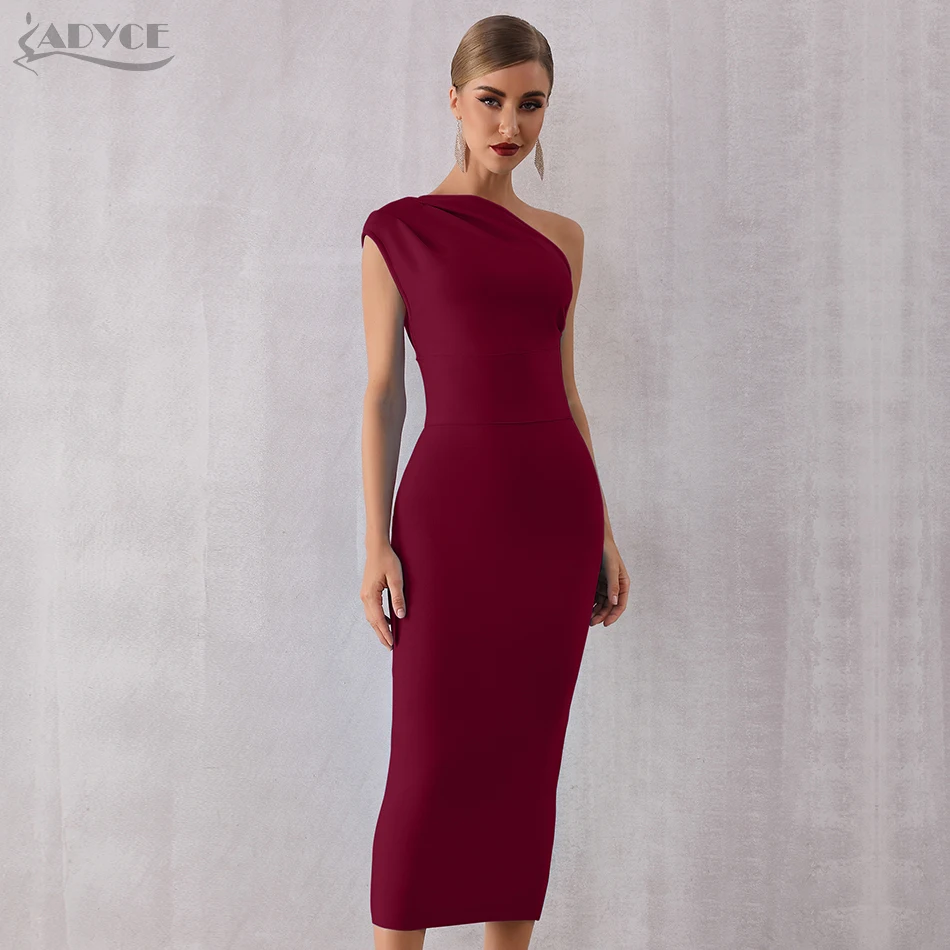 Wine Red ADYCE Новое модное элегантное женское Бандажное платье на одно плечо, сексуальное облегающее платье без рукавов небесно-голубого цвета, вечерние платья знаменитостей - Цвет: Wine Red