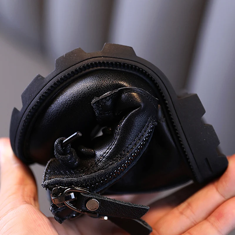 Черные ботинки для мальчиков детские из натуральной кожи Модные ботильоны на