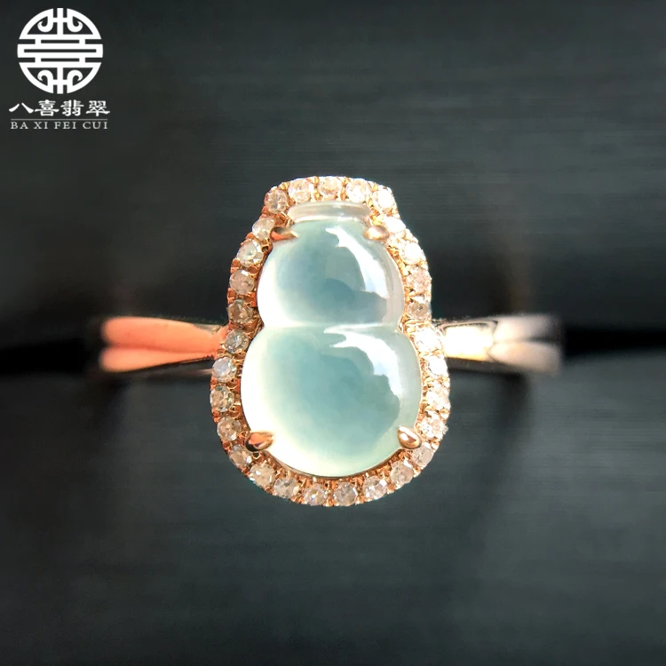 

Customized [Baxy Jade] 18K Gold Inlaid Natural a Cargo Ice-like Jade Gourd Ring Jade Gourd Jade Ring